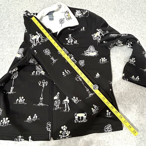 VTG 90s Koret Womens Knit Jacket w/ Pockets Full Zip Black City Scene Size LG - Picture 8 of 9